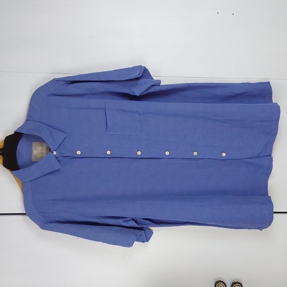 Margaritaville| Mens Blue Silk/Linen Dress Shirt Vacation Neutral Resort Wear XL